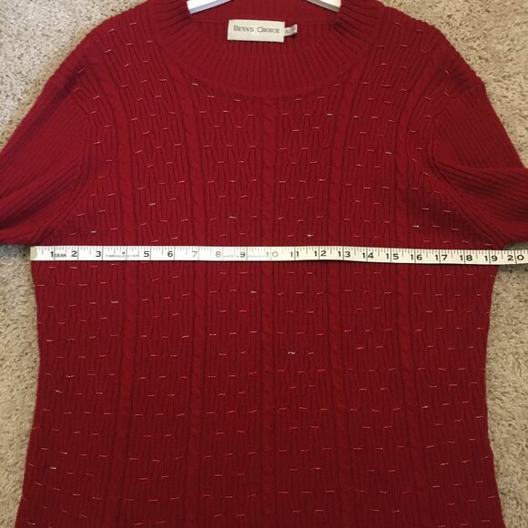 Vintage 80s Cherry Red Cable Knit Beaded Ribbed Sleeve Sweater - Picture 13 of 16